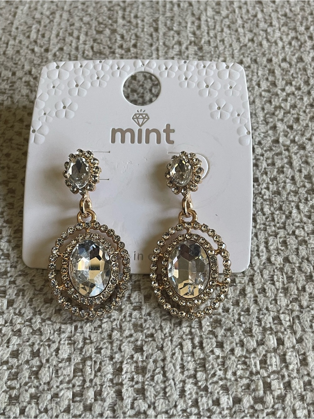 Mint Gold-Tone Clear Crystal Oval Drop Earrings